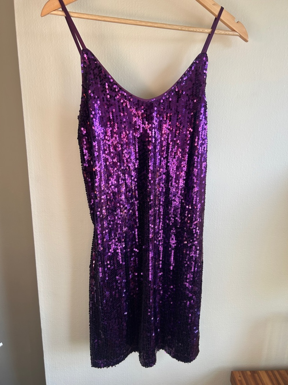 Purple Sequin Slip V Neck Mini Dress